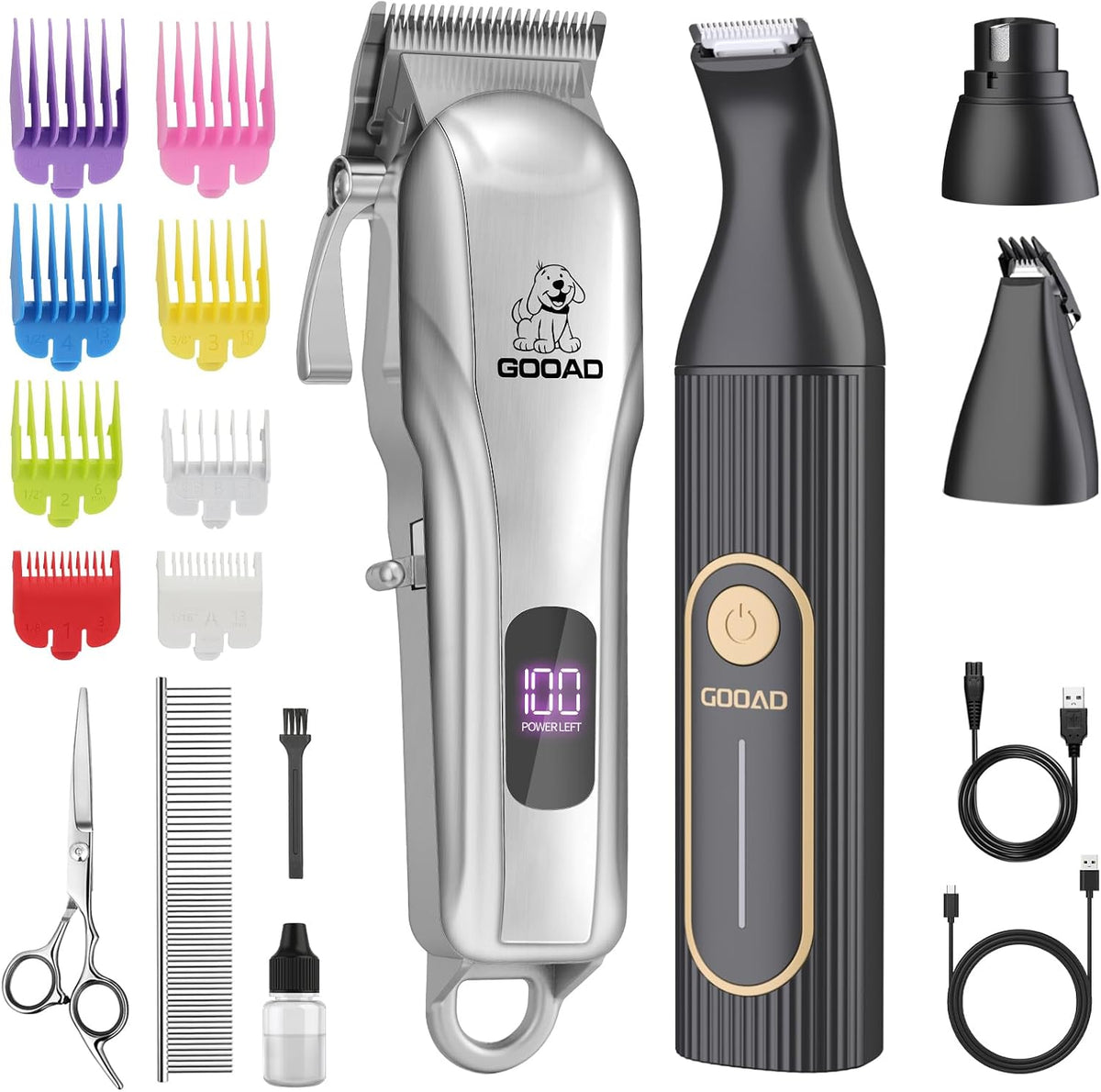 Dog Clippers Grooming Kit with Paw Trimmer - Silver