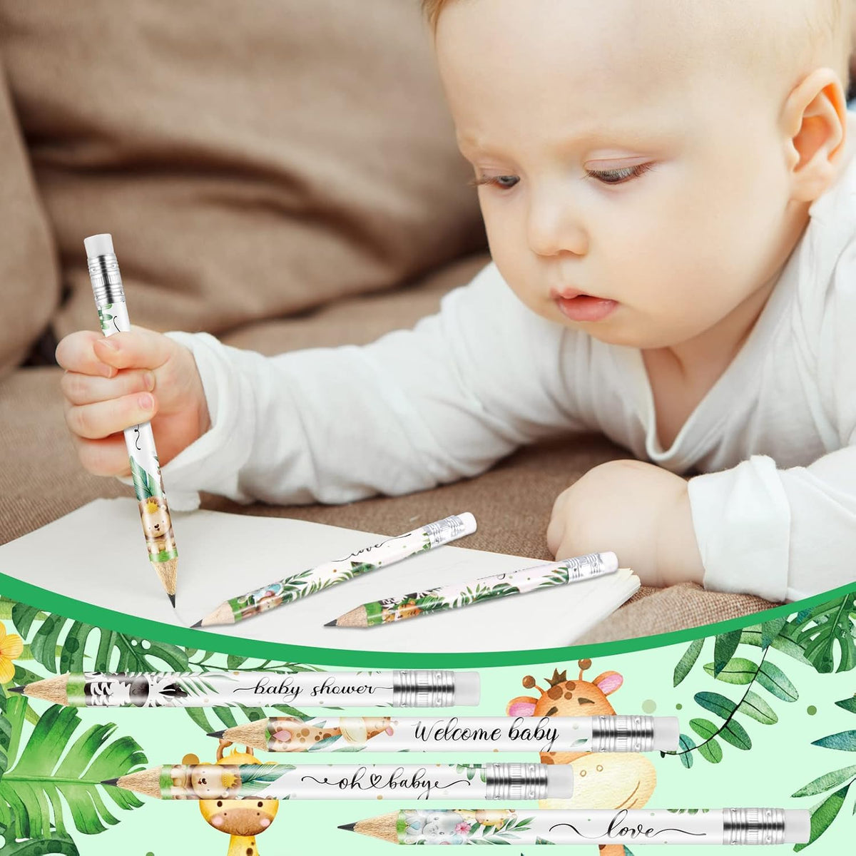 Tinlade 60 Pcs Baby Shower Pencils for Games, Mini Golf Pencil - Jungle Animals - image 3