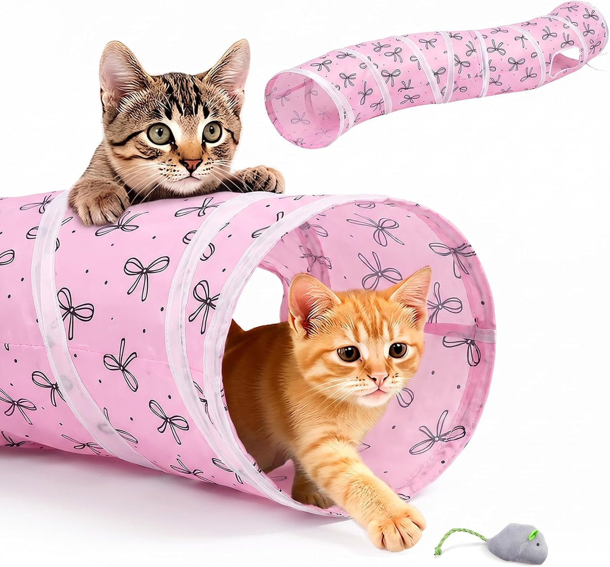 Glittme Cat Tunnel, Cat Tunnels for Indoor Cats - Simple Pink Bows