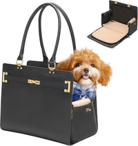 2-in-1 Stylish Dog Purse Carrier Travel Tote Bag for Small Dogs Cats - Black / 15.0"L x 7.5"W x 12.2"H