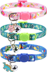 Breakaway Cat Collars with Bell - Floral& Leaves& Dinosaurs