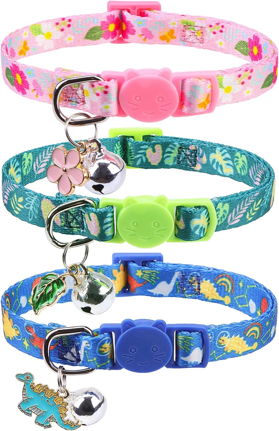 Breakaway Cat Collars with Bell - Floral& Leaves& Dinosaurs