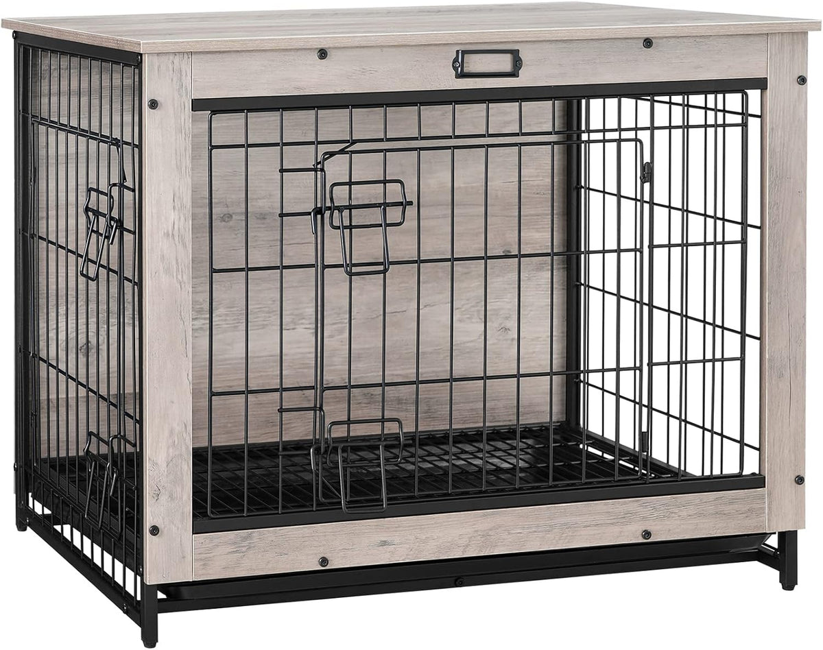 HOOBRO Dog Crate Furniture, 38.6" Large Dog Kennel Indoor - 31.5"L x 21.7"W x 25.4"H / Greige