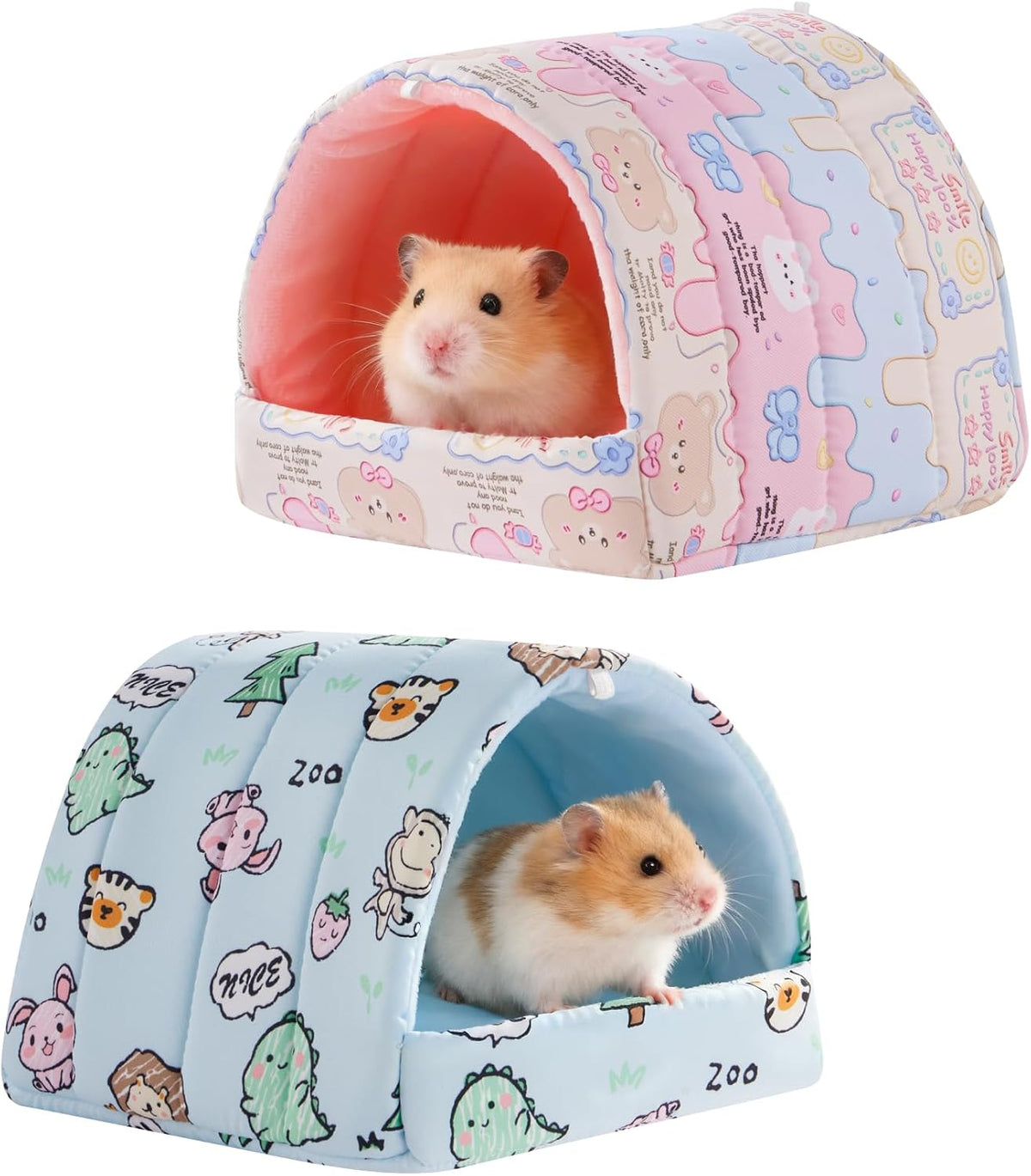 2 Pack Hamster Hideout Bed - Pink+Blue / 6*6in