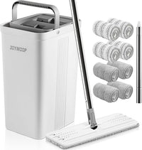 JOYMOOP Mop and Bucket Set with Wringer, Dust Mops for Floor Cleaning, Wall Cleaner with Long Handle,Wet and Dry Use - 8 Microfiber Mop Pads