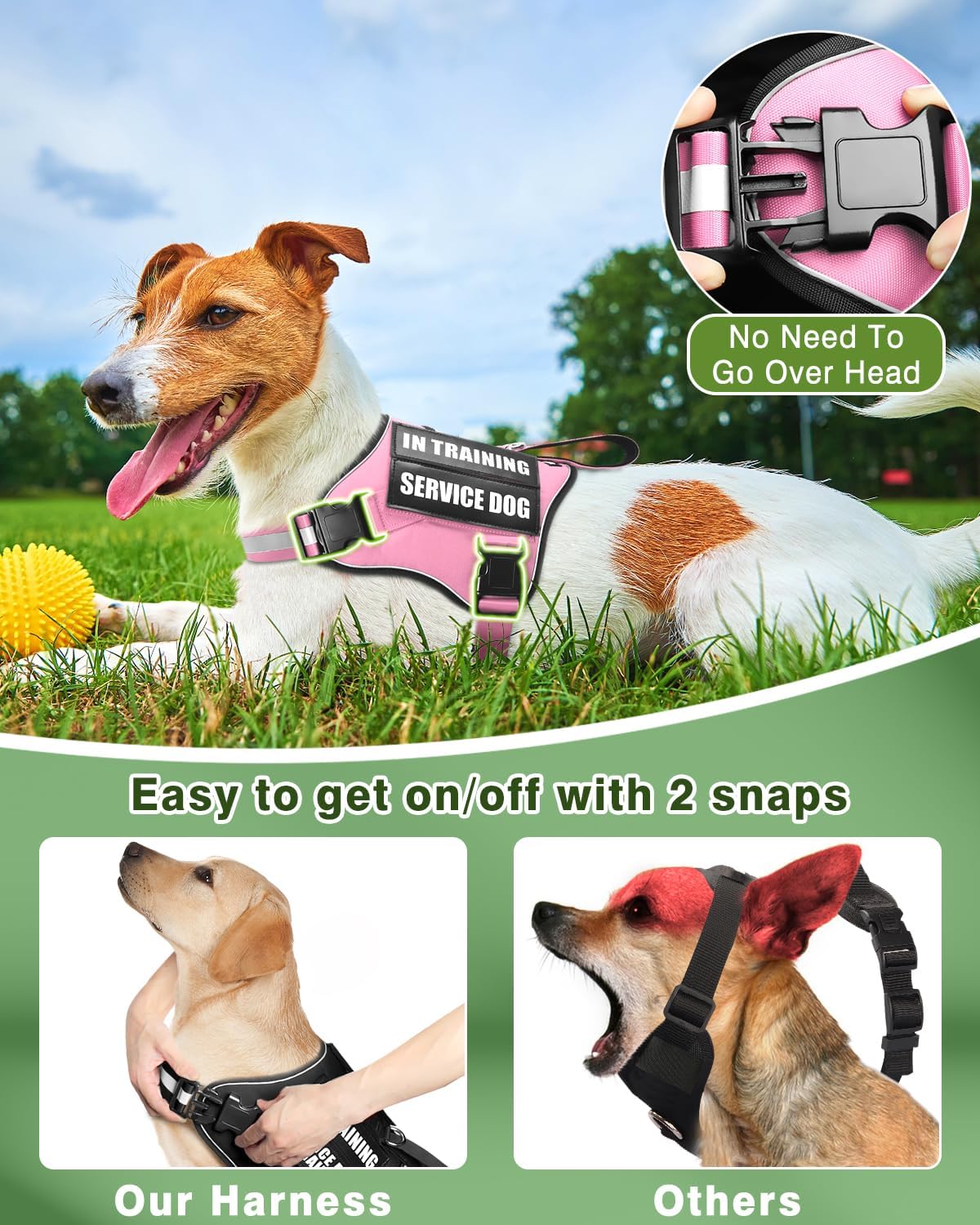 Service Dog Vest Harness and Leash Set+10 Patches - Extra-Small / Pink - image 4