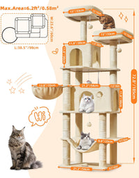 Taoqimiao Cat Tree, 67 in Tall Cat Tower with 2 Plush Cat Condos – Essentials for Cats - 73 inches / Beige - image 2