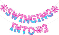 TaoBary Spider Theme 4th Birthday Banner Swinging into 4 - Pink and Blue / 3rd