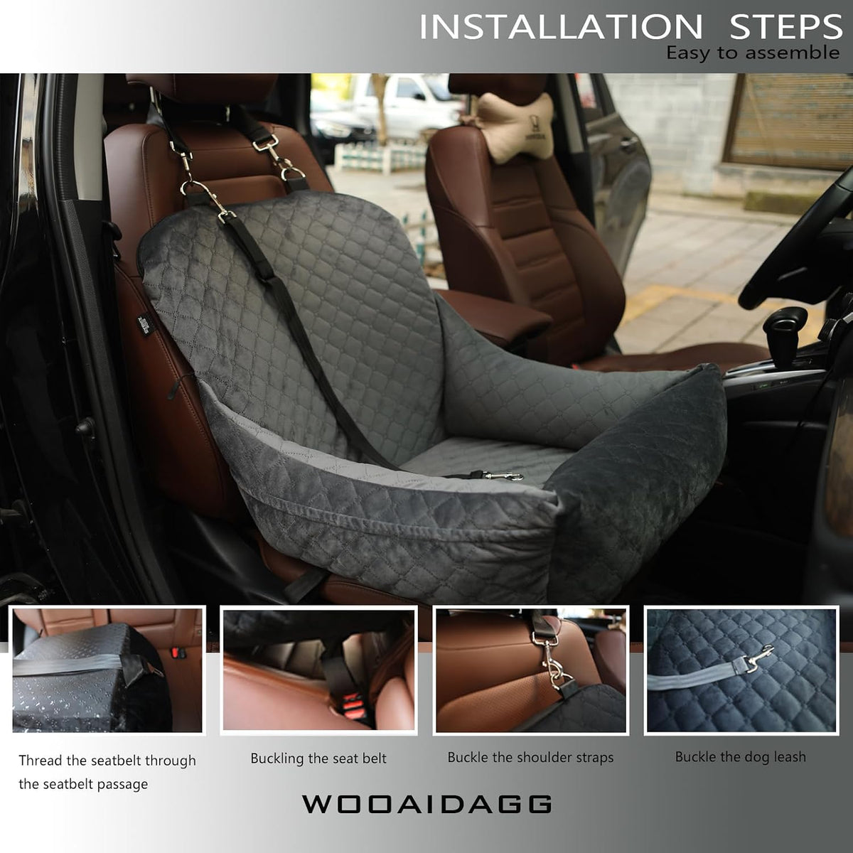 WOOAIDAGG Dog Car Seat for Small Dogs, Ultra-Soft Fabric - Grey - image 4