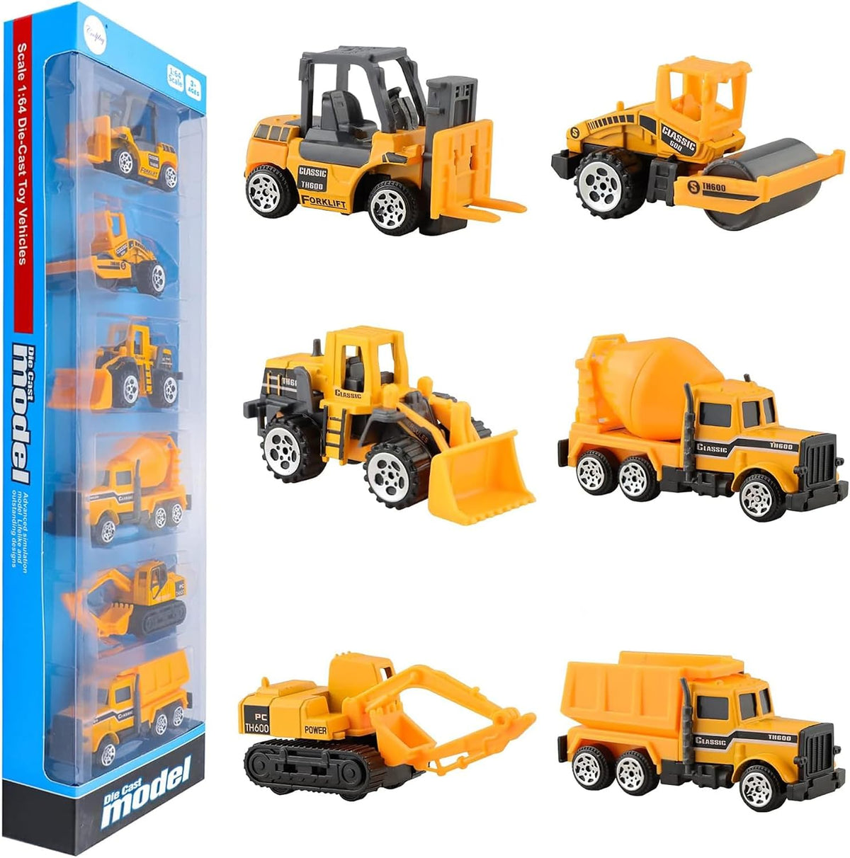 BenRich 1:64 scale die cast construction trucks set of 6, excavator to road roller - view 2