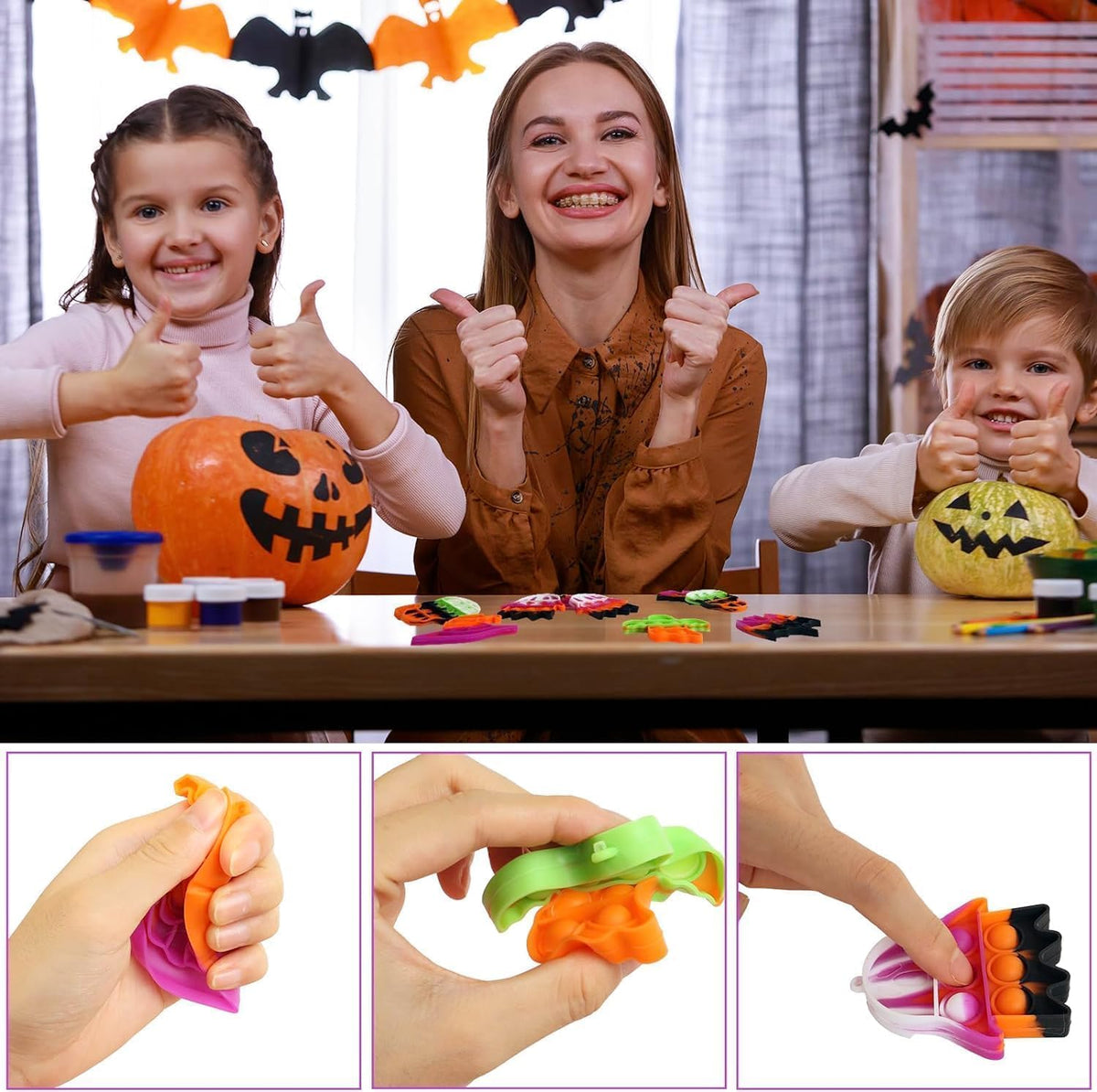 JDSTY 24-pack Halloween mini pop fidget toys in bat, ghost, pumpkin and witch hat shapes - view 4