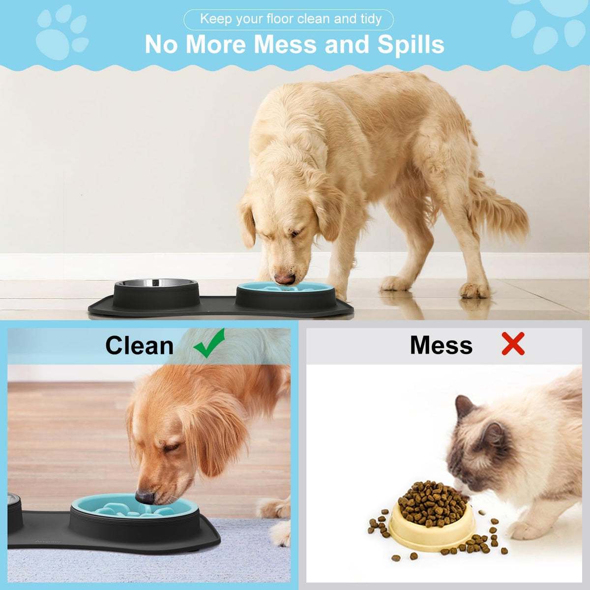 Slow Feeder Dog Bowls 3 in 1 Stainless Steel Food Water Bowl to Slow - Large Breed / Dark Grey - image 4