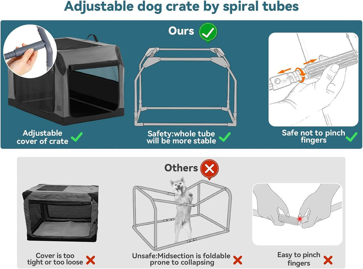 PETSFIT Dog Travel Crate, Soft Sided Dog Crate, Easy to Set Up - 36.0"L x 24.0"W x 23.0"H / Grey - image 2