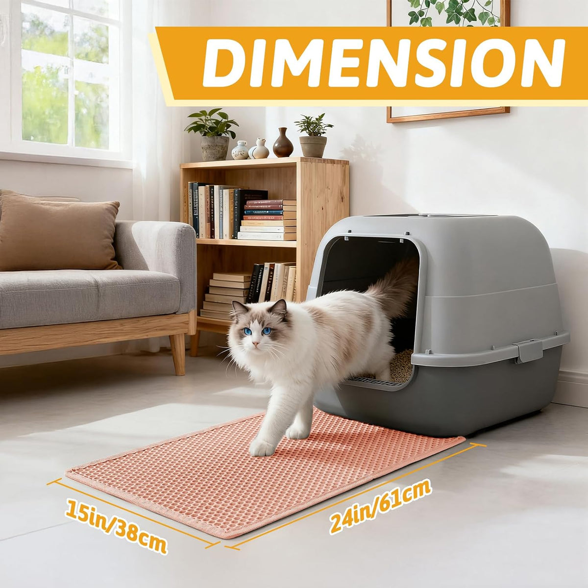 Pieviev Cat Litter Mat, Double-Layer Waterproof Litter Trap - Coral Red / 24x15 Inch - image 2