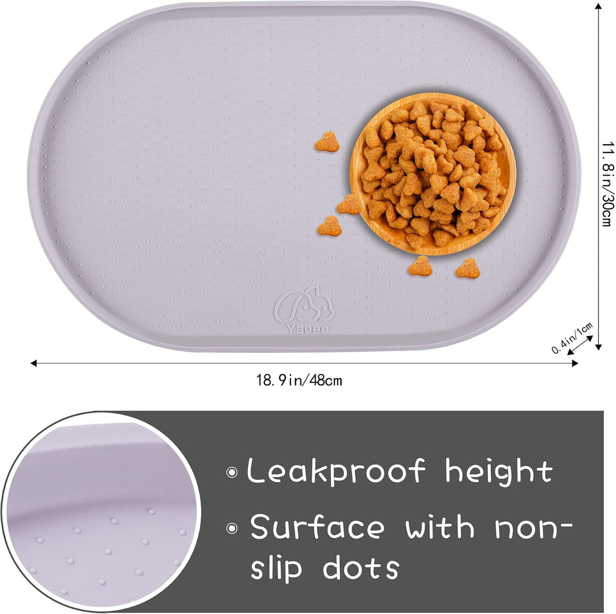 100% Waterproof 0.5" Raised Edge BPA Free Silicone Dog Food Mat - 32x24x1.0 Inch / Dove - image 2