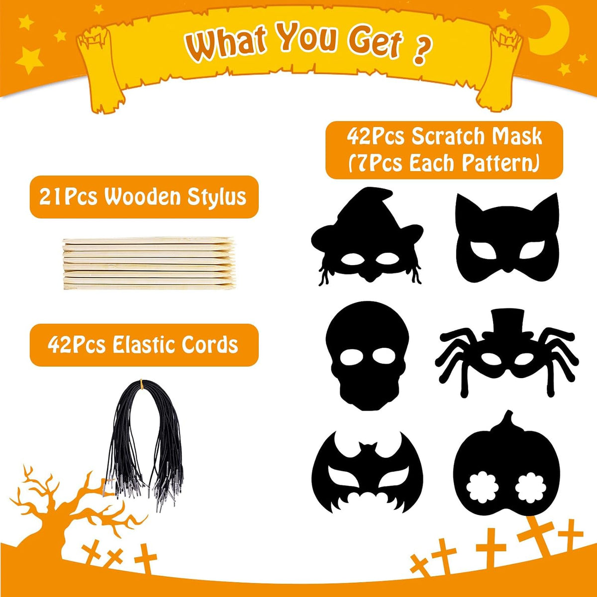 MGparty 24PCS Halloween Scratch Masks Craft Kit Rainbow Magic Scratch - 42PCS - image 2