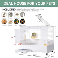 Oneluck Indoor Bunny Cage with Pull-Out Tray,Wheels and Transparent Panel，Rabbit, Guinea Pig, Chinchillas, and Small Animal Condo