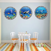 Ocean Animals World Under Sea Decor Includ Sea Turtles Dolphins Fishes 3 Pcs Removable 3D Peel and Stick Vinyl Stickers for Bathroom,Wall Decor,Wall Stickers,Bedroom,Furniture