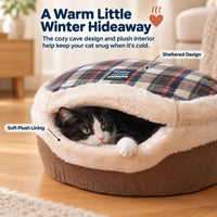 Cat Bed Cave, Enclosed Hideaway with Detachable Lid for Kitten - Brown - image 2