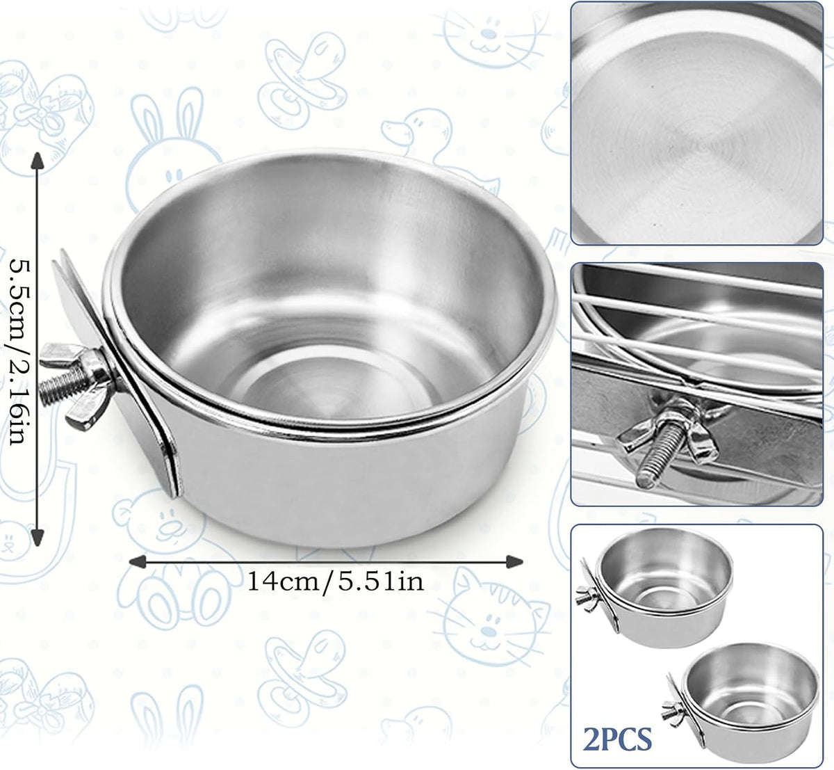 PINVNBY Parrot Feeding Cups Birds Food Dish Stainless Steel Parrot - Single screw / L - image 2