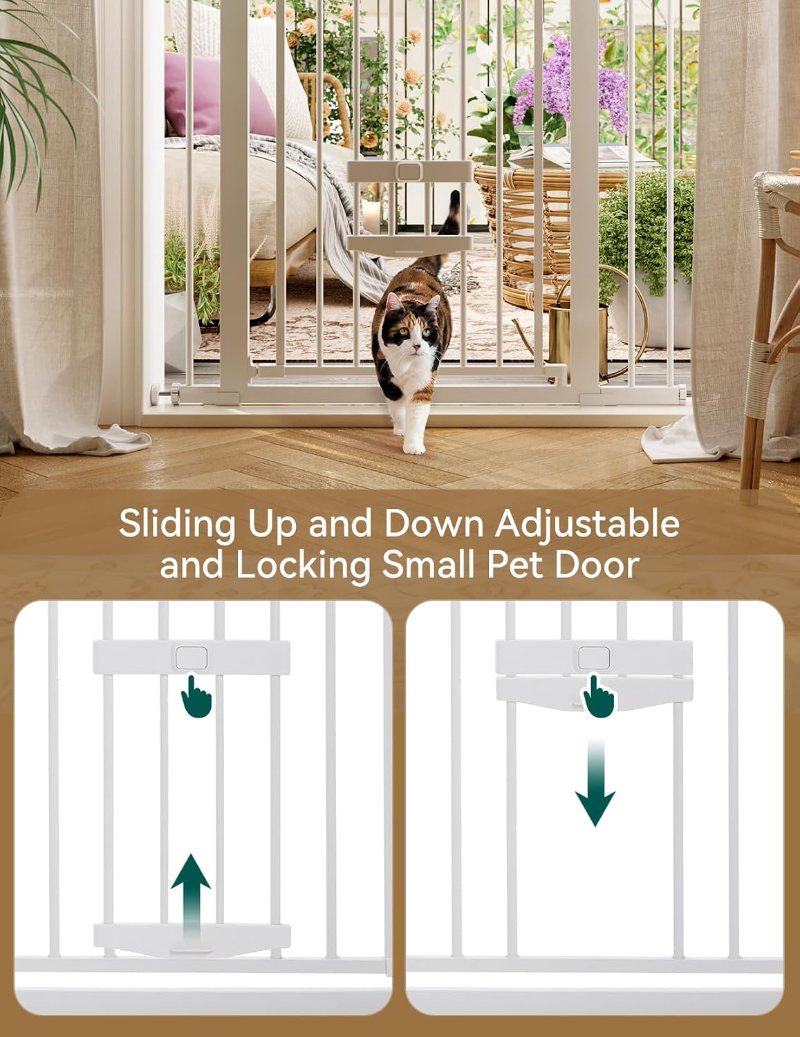 Babelio 36" Tall Pet Gate with Cat Door, CatPrivilege II, 29-40" - White / 29-40" Wide, 36" Tall - image 4
