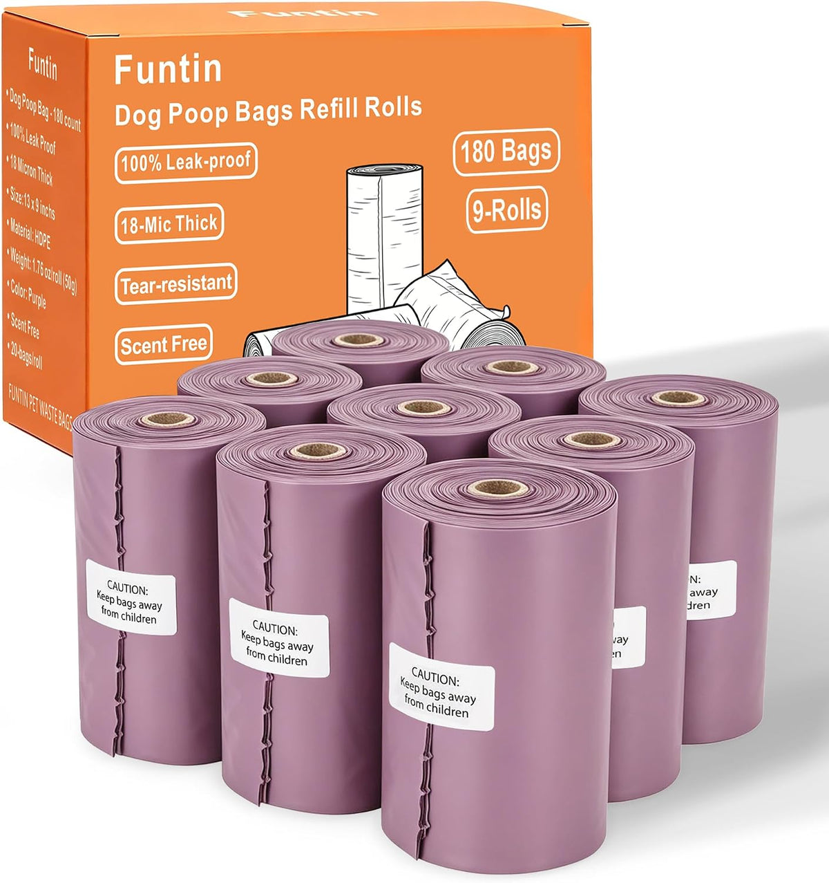 Dog Poop Bags, 120ct Extra Thick 1.8mil Unscented Waste Bag Rolls – Essentials for Dogs - Purple & 180-Bags