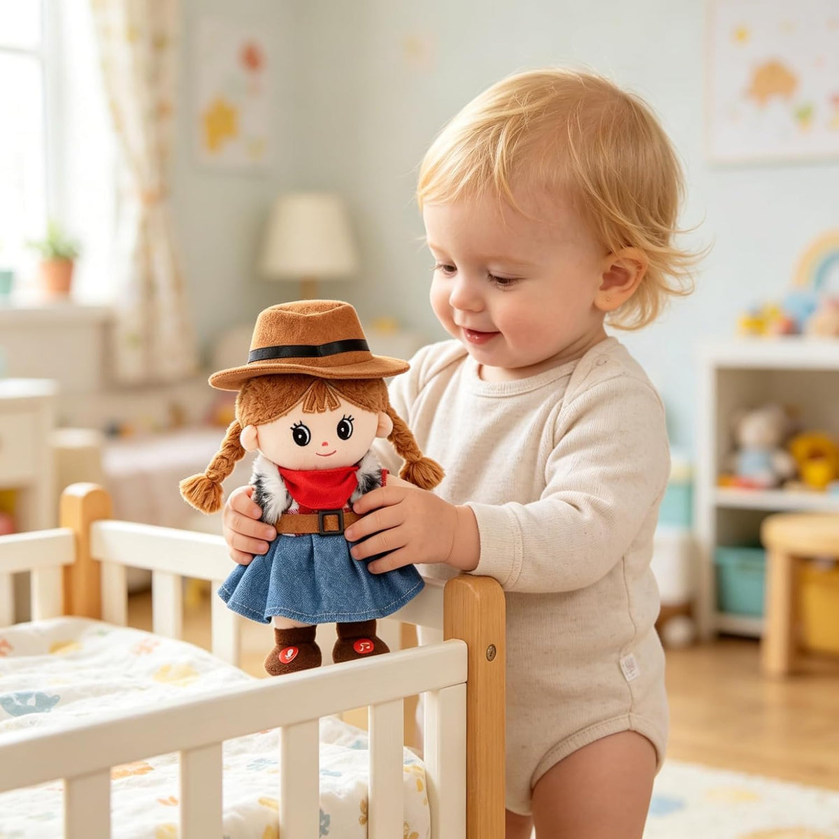 Hopearl Talking Singing Cowgirl Repeats What You Say Girl Walking - White Cowgirl - image 2