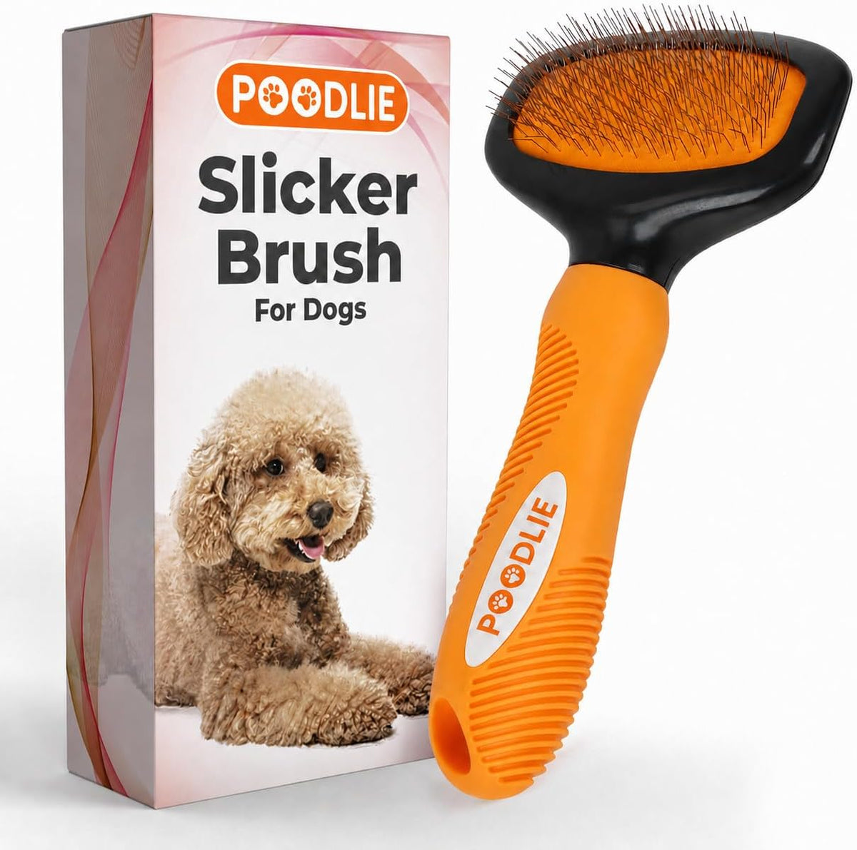 Poodle Pet Slicker Brush, For Dogs, Cats, and Rabbits - Orange / Regular Size