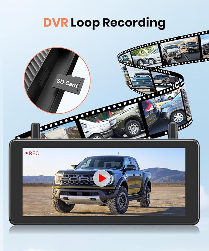 AUTO-VOX 2 Solar Wireless Backup Camera System with Two Cameras (License Plate & Portable): 7.2” 1080P HD Dual Channel Monitor, IP69K Waterproof Back up Camera for Truck,RV,Camper,Horse/Boat Trailer