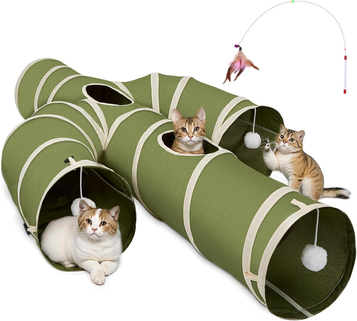 Ownpets Cactus Cat Tunnel 12" with Peek Holes for Indoor Large Cat - Cactus Shape Green / 12 Inches in Diameter
