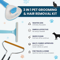 3 in 1 Analan Cat Brush Pet Hair Remover for Dog & Cat, Self-Cleaning Slicker Brush for Pet Grooming, Perfect Pet Hair Removal Tool for Furniture Carpets Couches and Bedding (Sky Blue)