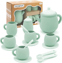 MCGMITT Silicone Tea Party Set, Toy Tea Set for Toddlers Kids - Green