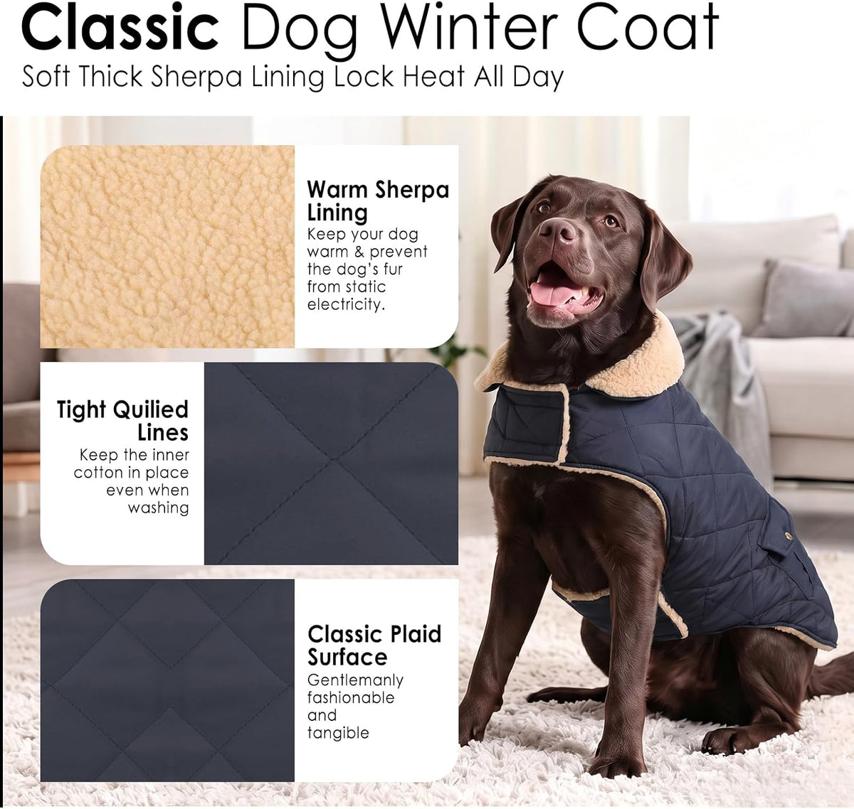 Dog Winter Coats for Small Dogs Puppies - Solid NavyBlue / X-Small - image 3