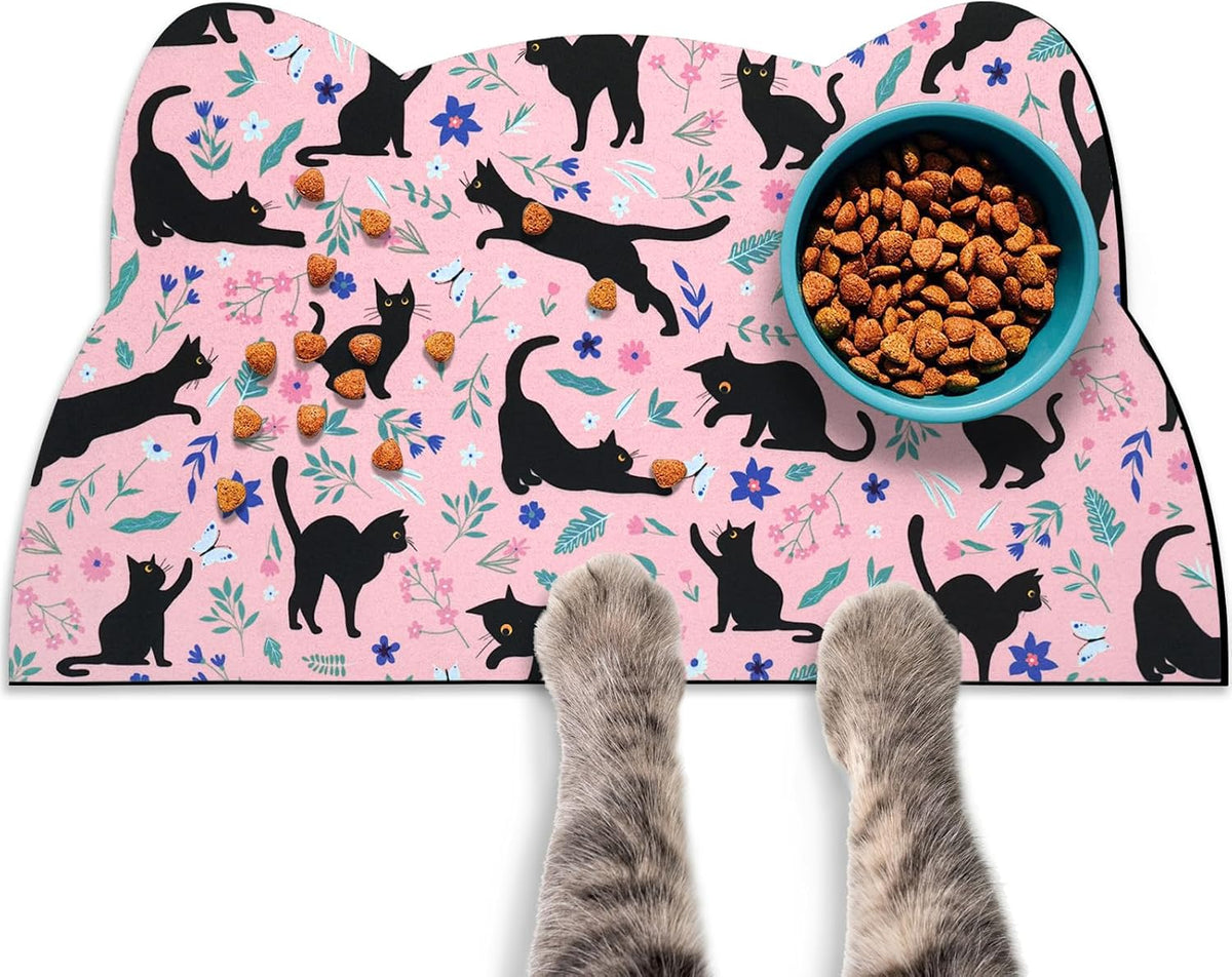 Cat Food Mats for Floor, Dog Pet Water Bowl Feeding Placemats for Food and Water Grey 17.7 * 9.8 - Dark Pink / 23.6"L x 13.7"W
