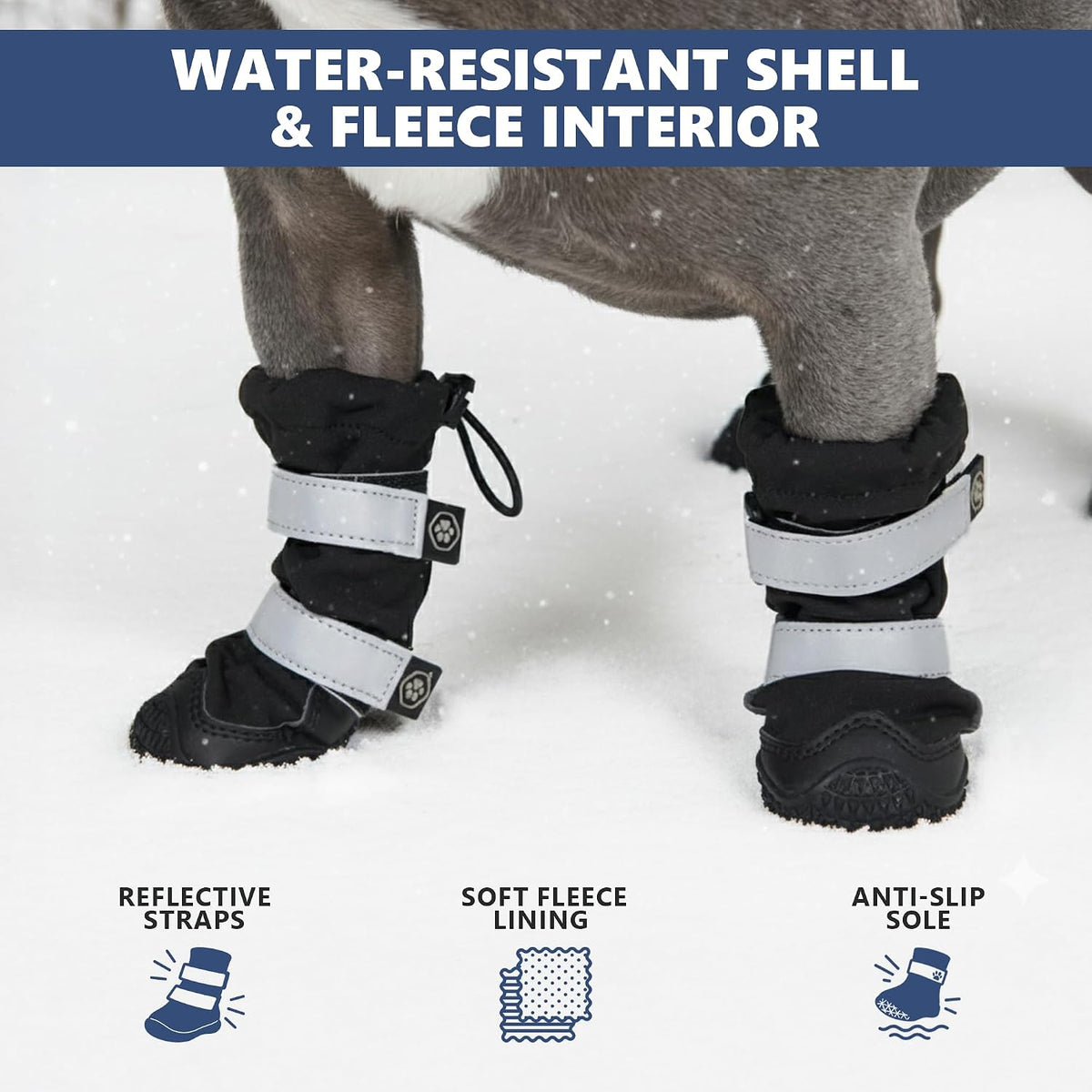 Spark Paws Dog Winter Boots, Waterproof Snow Booties - Black / Size 8: 3"x3.6"(W*L) (Pack of 4) - image 4