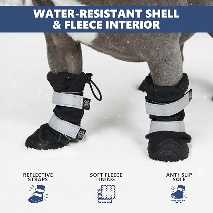 Spark Paws Dog Shoes, Waterproof Dog Boots for Medium to Large Dogs, Non Slip, Breathable Dog Booties and Paw Protectors - 4PCS Doggie Hiking Boots with Reflective Straps - Black, Size 8