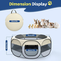 Small Animals Playpen, Waterproof Pet Tent with Zippered Top - Beige + Gray - image 2