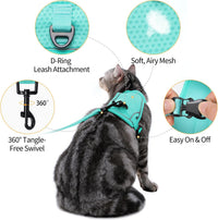 Dotoner Escape Proof Cat Harness and Leash Set Adjustable Soft Mesh - Turquoise / Medium - image 2
