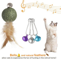 Cat Feather Toys with Catnip Ball, Feathers & Bell - 2 Replaceable Mouse Heads, Elastic Rope & Wooden Handle for Aggressive Kittens, Durable Bite-Proof Interactive Cat Teaser for Indoor Play