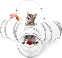 Love's cabin Cat Tunnel for Indoor Cats - White&Light Grey / S (23.6"x13"x11")