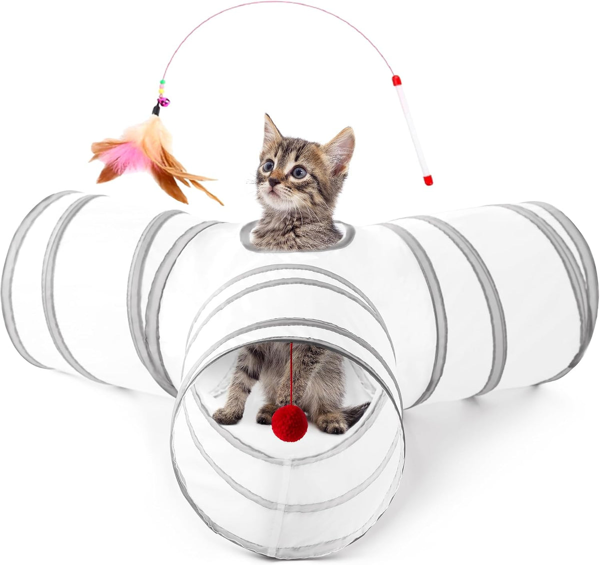 Love's cabin Cat Tunnel for Indoor Cats - White&Light Grey / S (23.6"x13"x11")