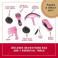 Weaver Leather Horse Grooming Kit, 7-piece Horse Brush Set with Organizer Tote Bag, Equine Care, Horse Tack Room Equipment, Grooming Horse Supplies, Gray/Pink