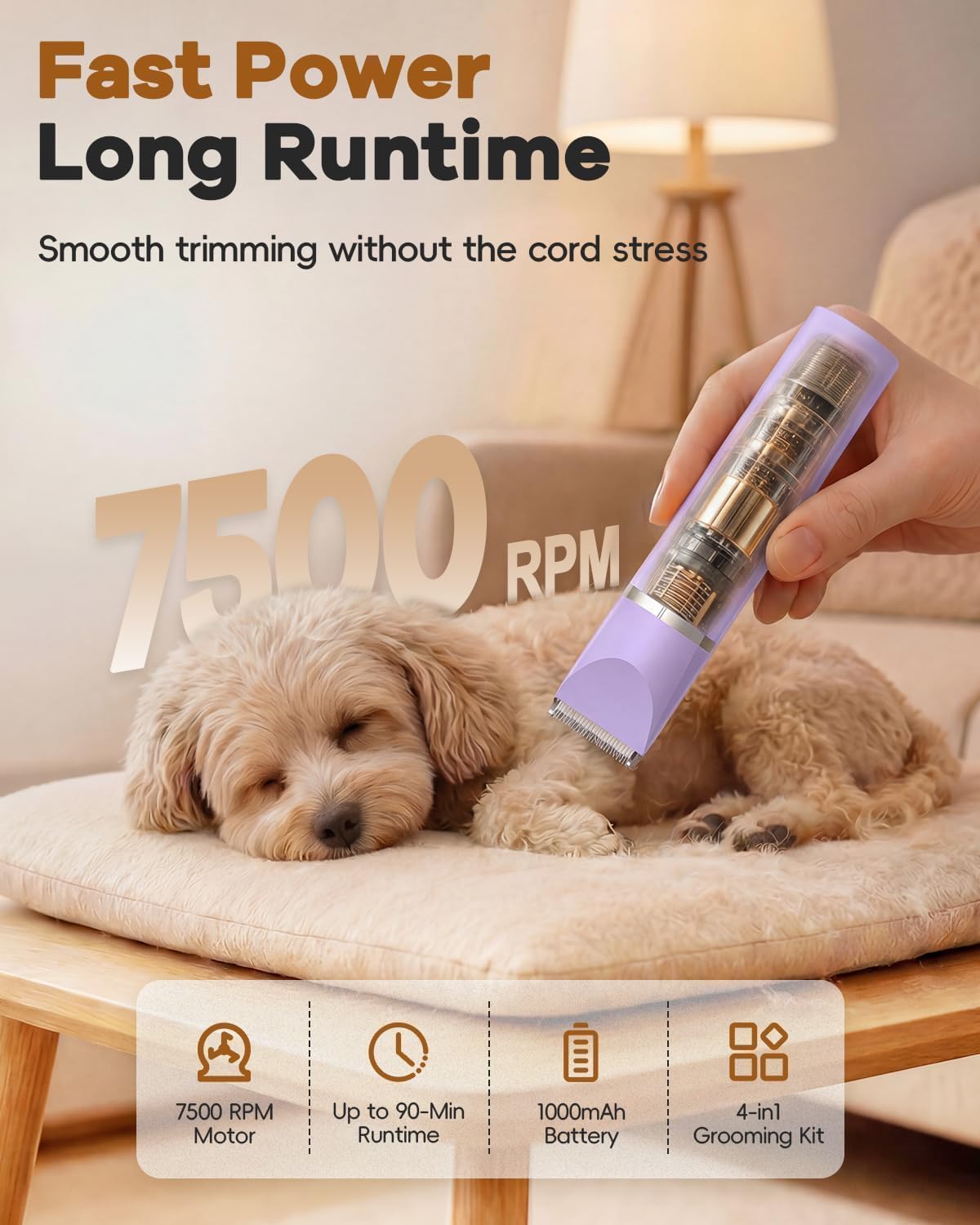 Veeconn 4 in 1 Dog Clippers Grooming Kit with Paw Hair Trimmer - Purple - image 4