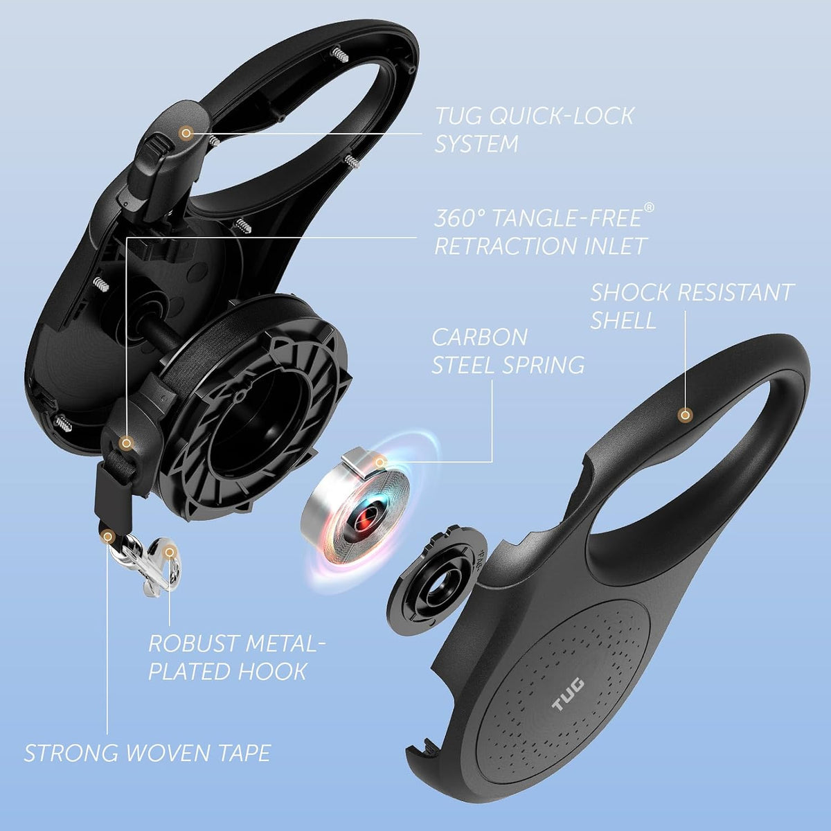 TUG Quest Retractable Dog Leash, 360° Tangle-Free - Black / Large - image 2