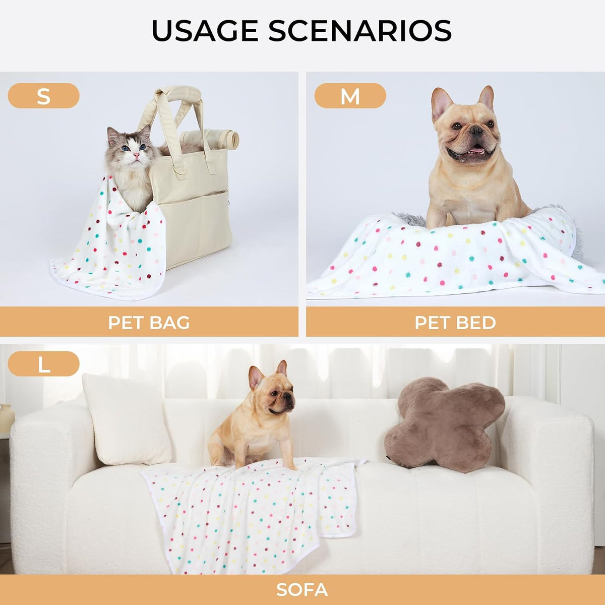 1 Pack 3 Blankets Super Soft Cute Dot Pattern Pet Blanket Flannel - Brown2 / 41x31 inch (Pack of 3) - image 2