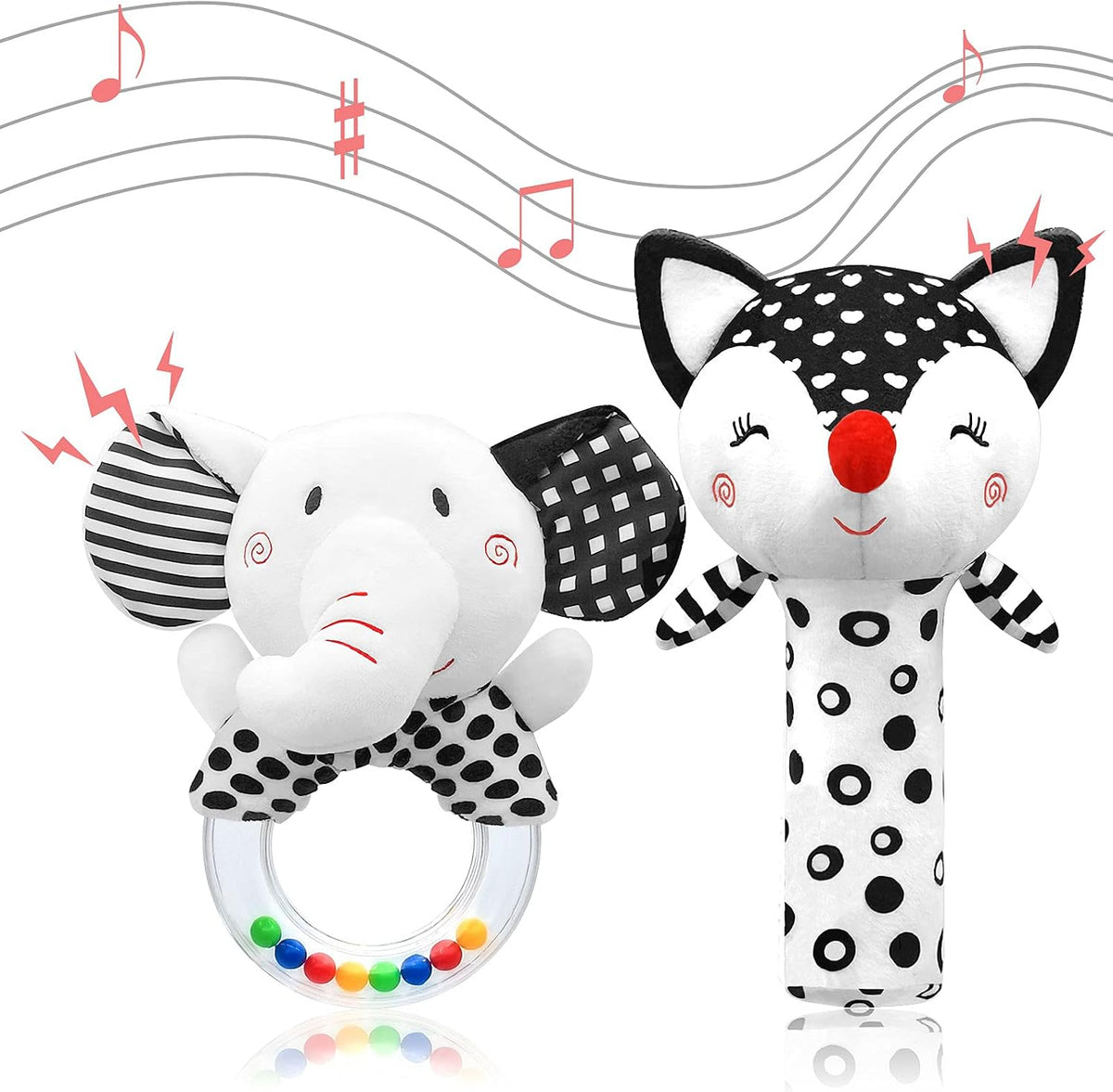 XIXILAND Baby Rattles 0-6 Months Newborn Toys Infant Toys 0-3 Months - Black&white-1