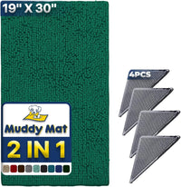 Muddy Mat | Absorbent Microfiber Chenille Door Mat Grey 24" x 35" with Heavy Duty Non-Slip Rug - 19" x 30" / Seafoam Green