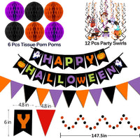 Fecedy Happy Halloween Banner Triangular bunting Paper flower fans - Halloween,black,orange,purple - image 2