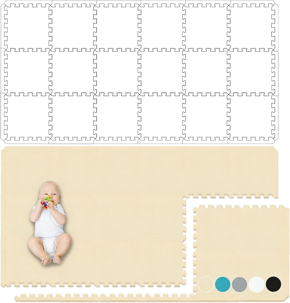 Yostrong 18 Tiles Interlocking Puzzle Foam Baby Play Mat - 18 Tiles (With Straight Edge) / Beige - image 4
