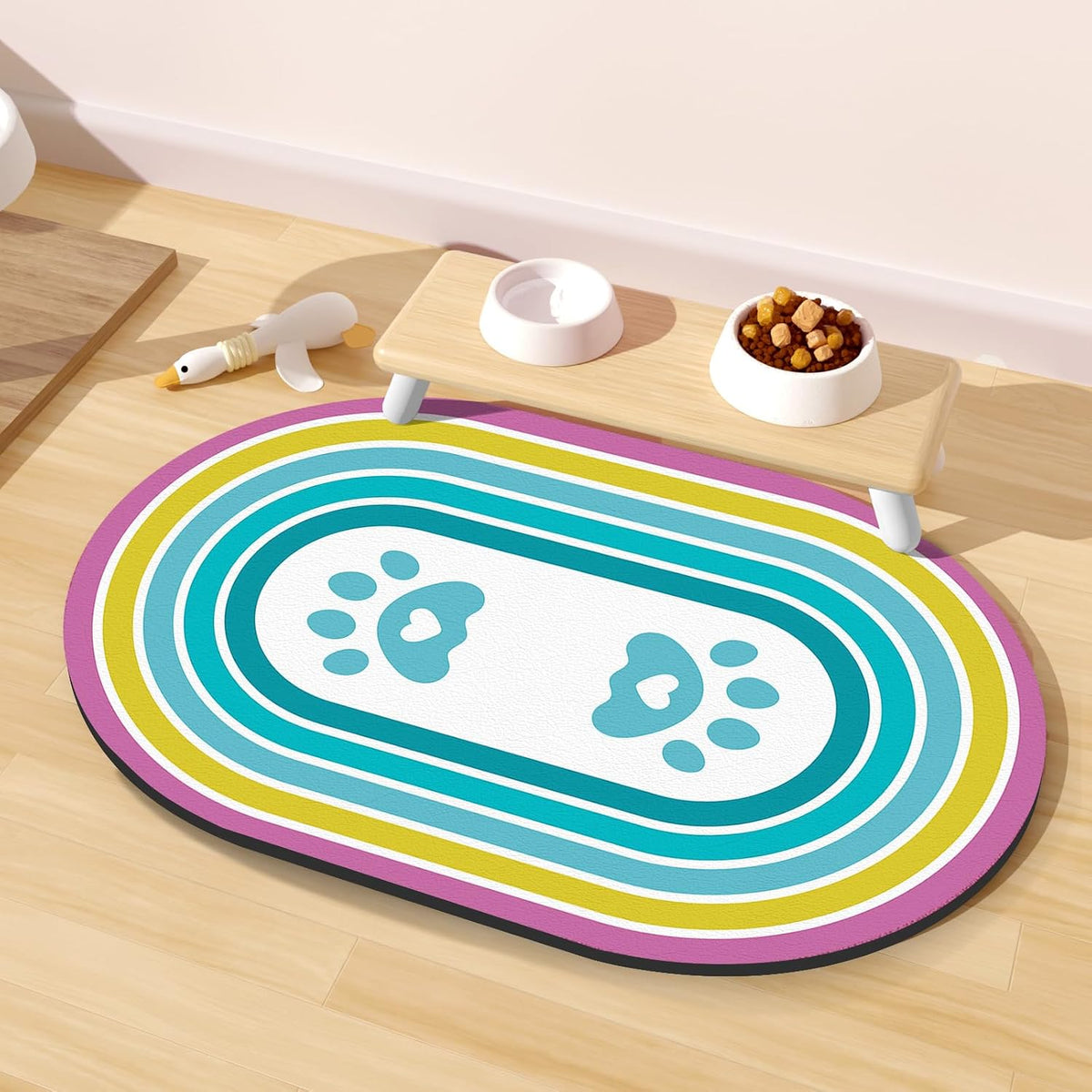 Cat Food Mat Small, 20''x12'' Absorbent Cat Feeding Mat - 24''x16'' / Blue Paw